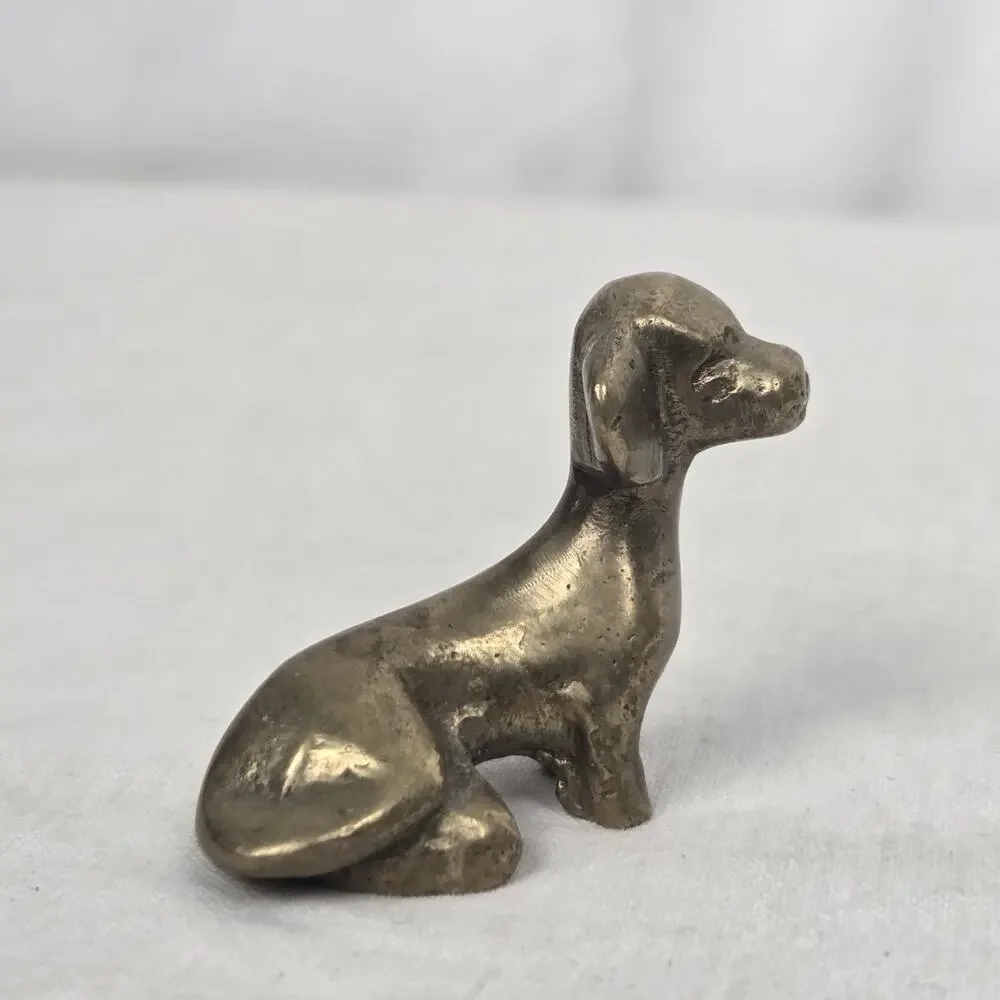 Vintage Miniature Brass Dachshund Figurine Cast Metal Weiner Dog Puppy Mini